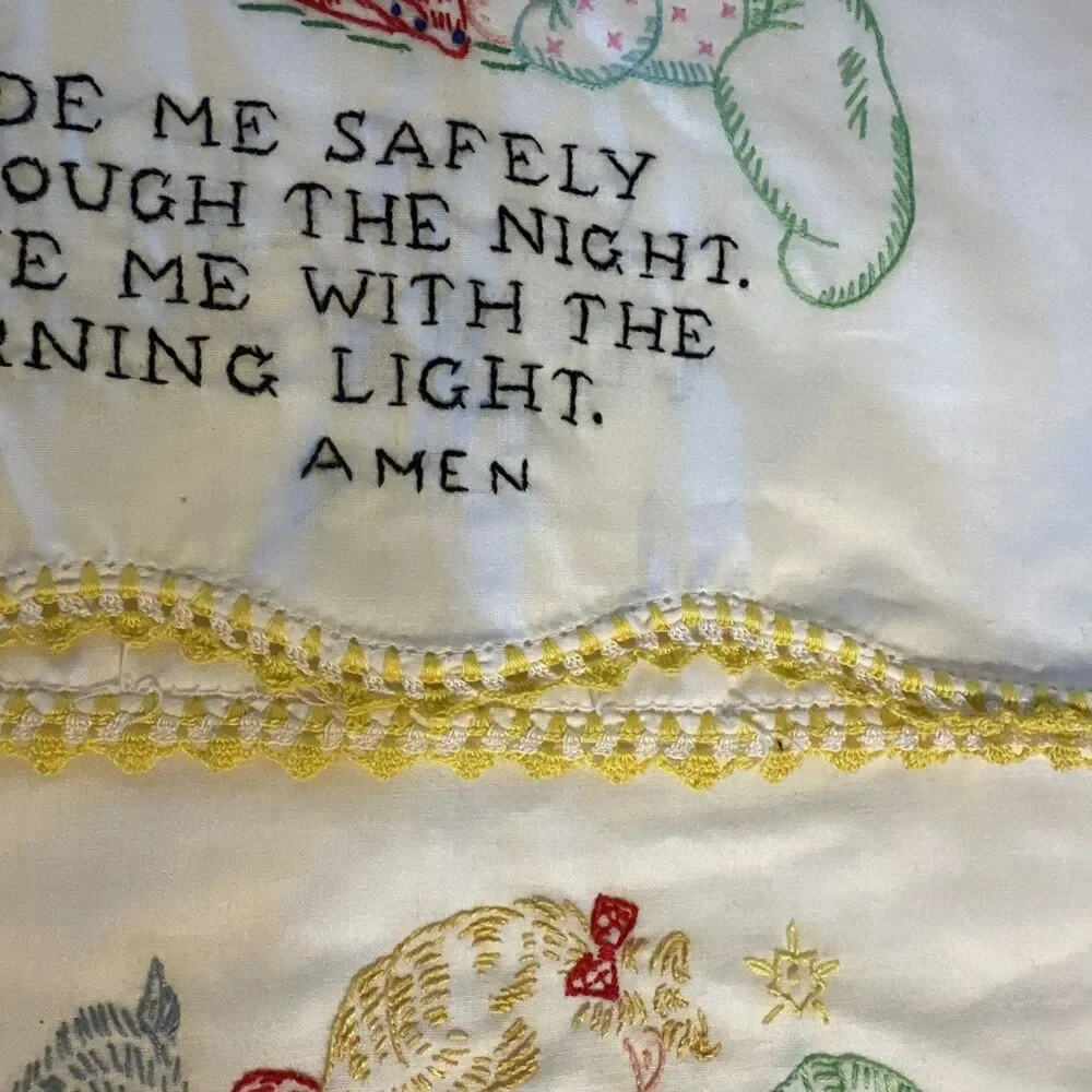 Hand stitched Pillowcases Now I Lay Me Down to Sleep Prayer Scalloped Trim